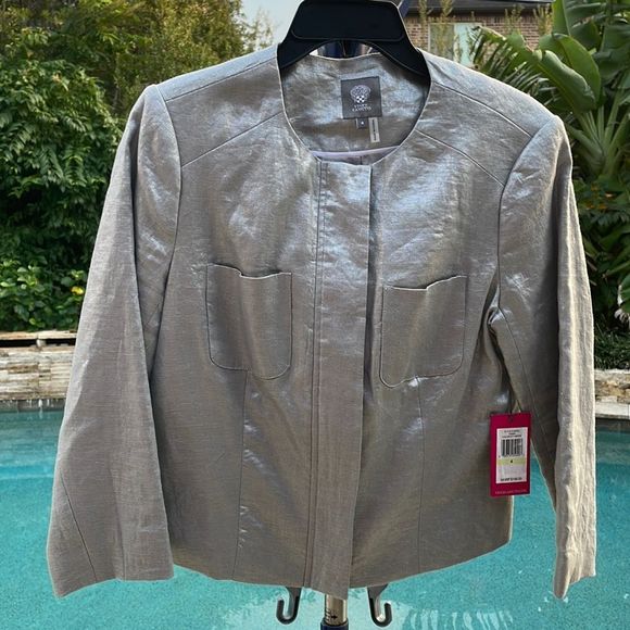 Vince Camuto Jackets & Blazers - NWT Vince Camuto Oasis Vapor Silver Sheen Zip Linen Blazer